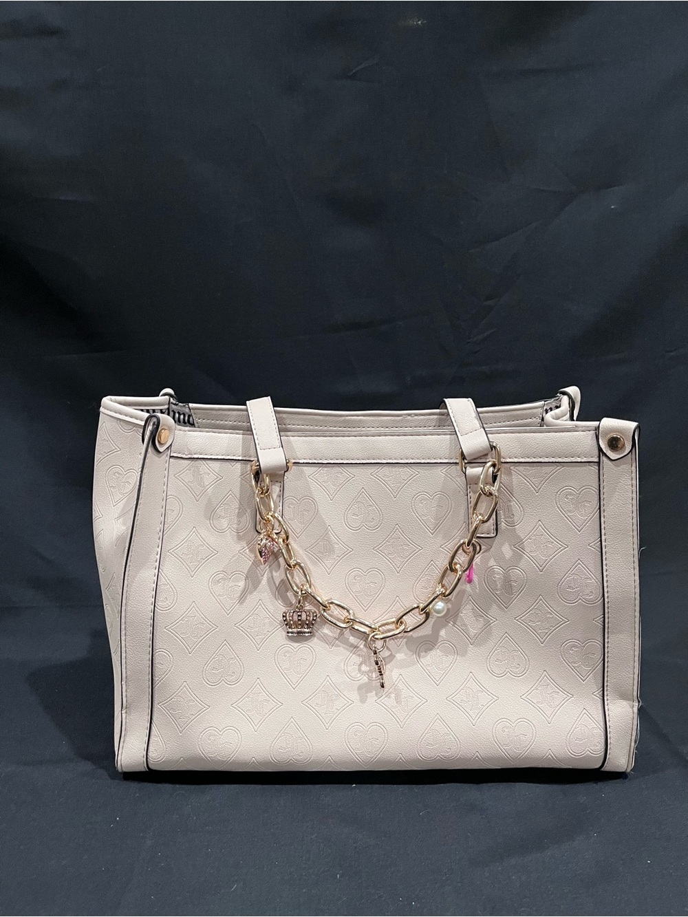 Juicy Couture Elegant Cream Tote Bag with Gold Chain Charm